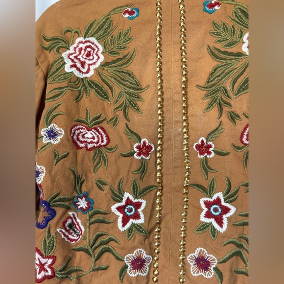 Aratta NWT rhinestone zip up motorcycle blazer Embroidered Floral Tan Jacket - Picture 7 of 7